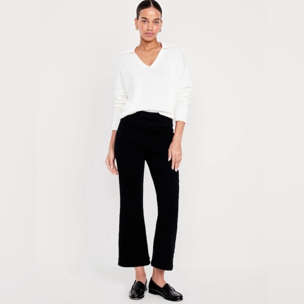 OLD NAVY High Waisted Weekender Crop Pull On Wide Leg , 6 Petite Black Denim